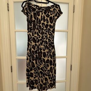 Diane Von Furstenberg One-Shoulder Leopard Print Dress in Beige and Black